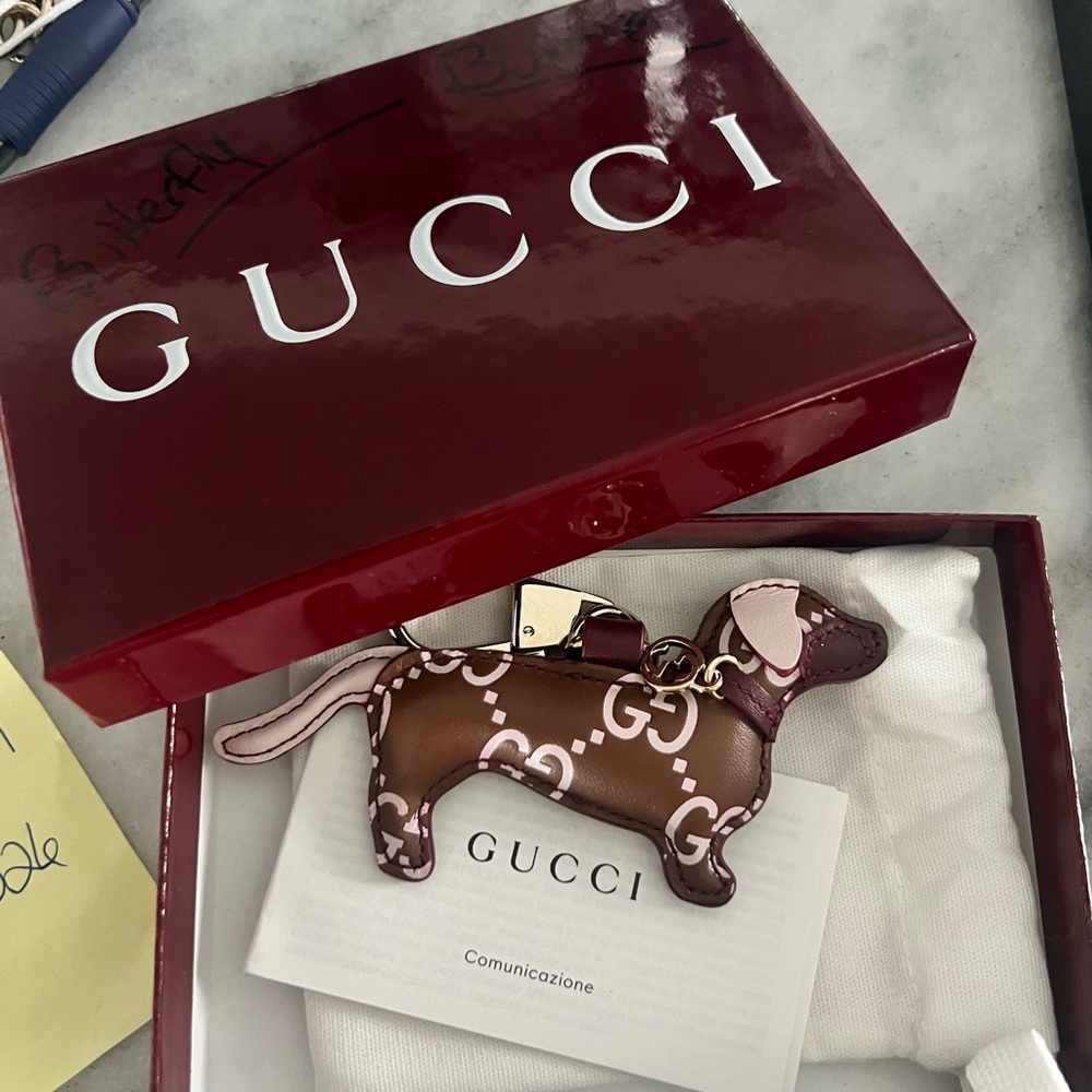 Gucci Brown and Pink Dog bag charm Keychain